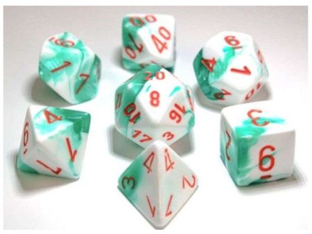 7CT LAB DICE GEMINI POLY SET, MINT GREEN AND WHITE   ORANGE Supply