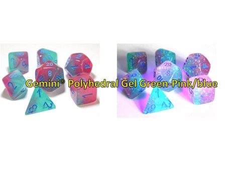 7CT LAB DICE GEMINI POLY SET, GREEN AND PINK   BLUE Online Sale