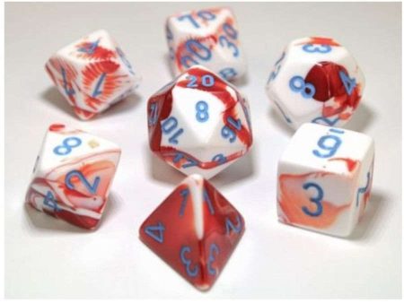 7CT LAB DICE GEMINI POLY SET, RED AND WHITE   BLUE Supply