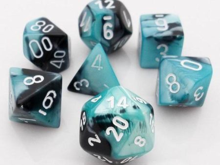 Gemini Black-Shell white Polyhedral 7-Dice Set Supply