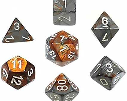 Gemini Copper-Steel white Polyhedral 7-Dice Set For Sale