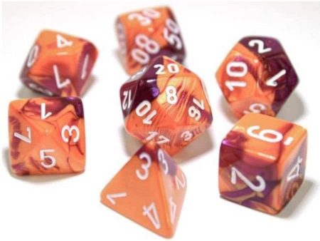 7CT LAB DICE GEMINI POLY SET, ORANGE AND PURPLE   WHITE For Cheap