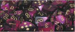 7CT GEMINI BLACK-PURPLE W GOLD DICE SET Online now